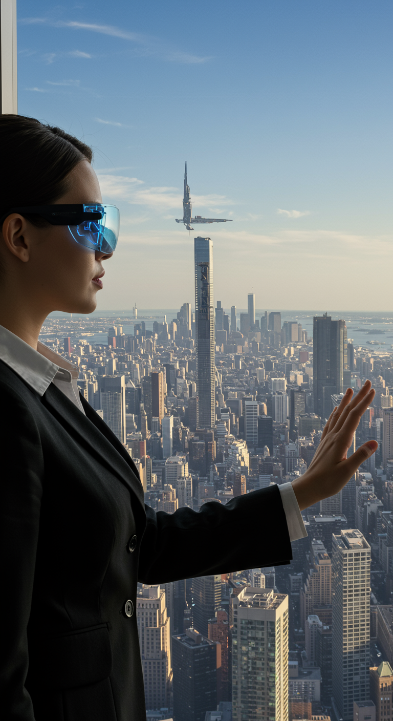 Business woman overlooking city