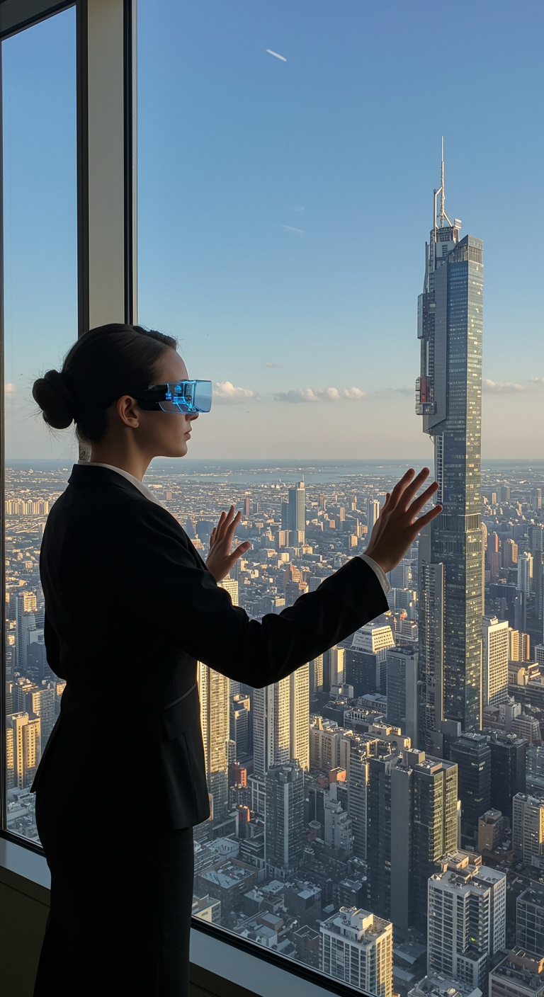 Business woman in city landscape