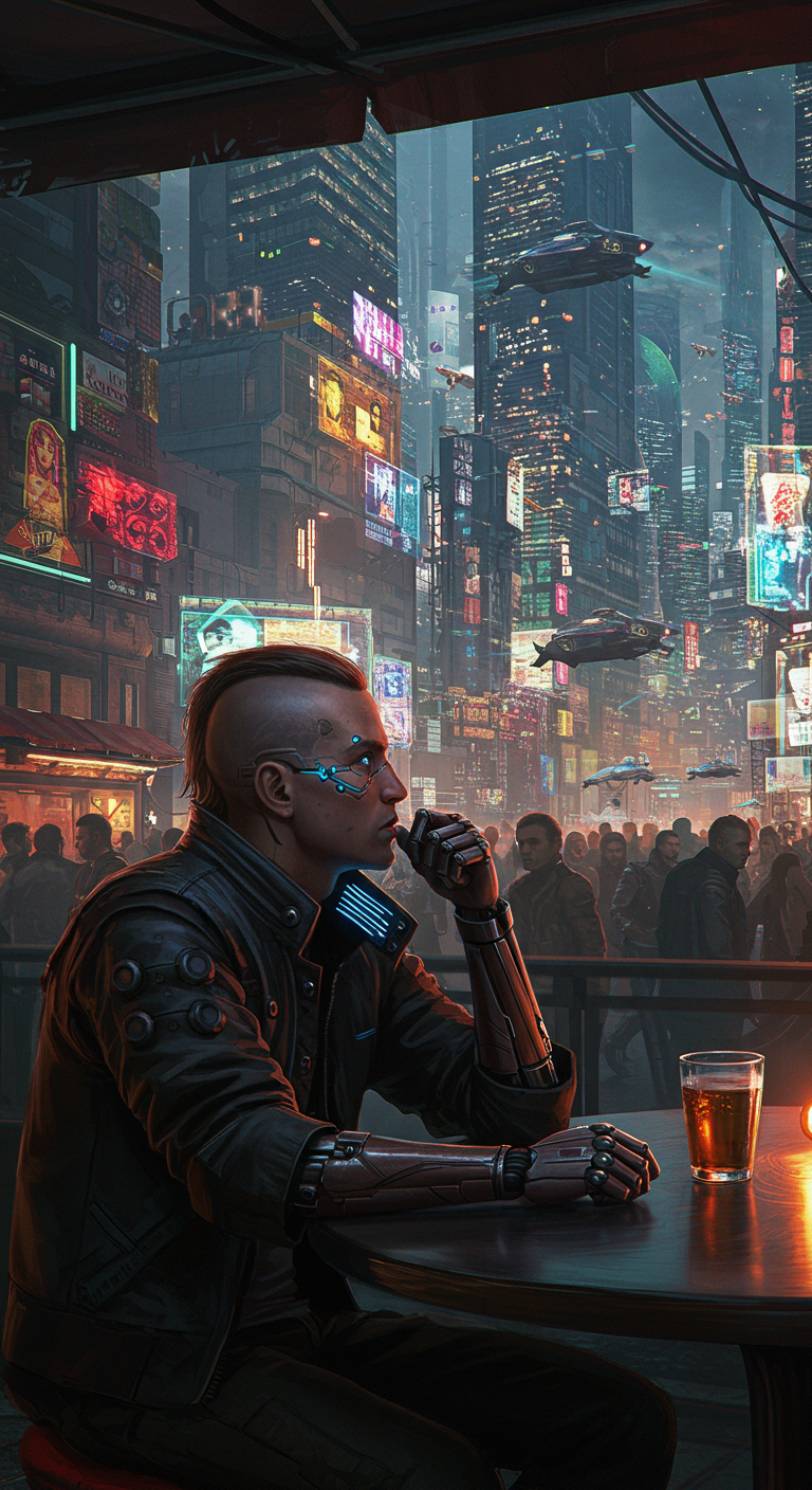 Neon‑lit cyberpunk city
